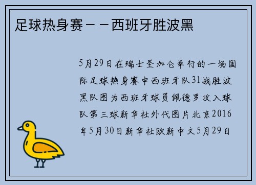 足球热身赛－－西班牙胜波黑